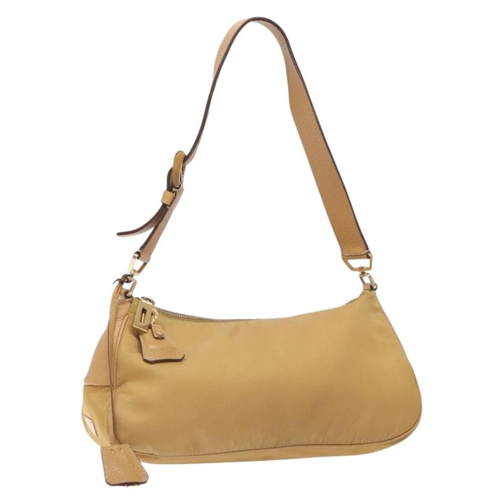 PRADA Shoulder Bag Nylon Beige Gold